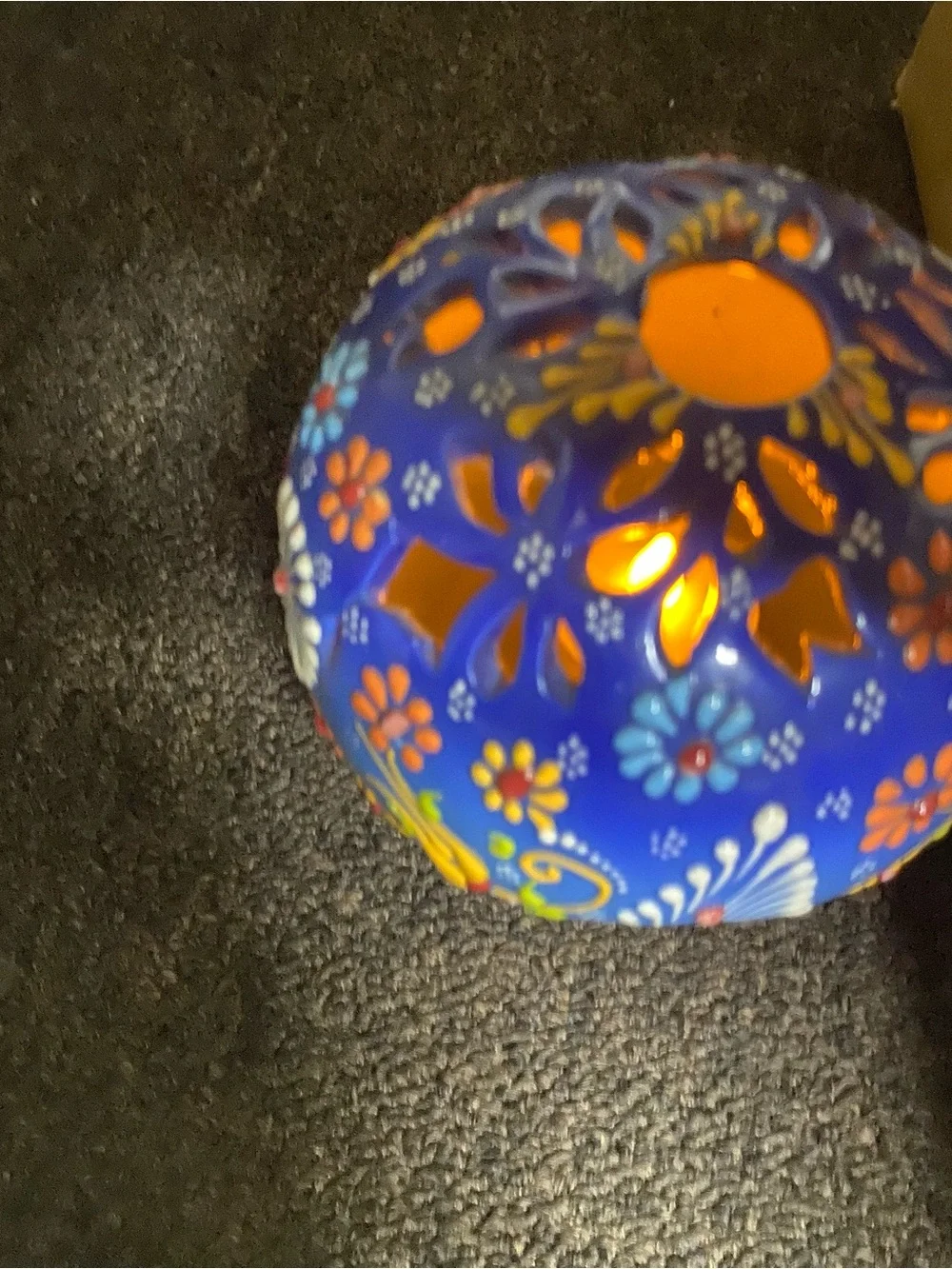 Hand-Painted Blue Floral Ceramic Tea Light Candle Lantern Decorative Home Decor